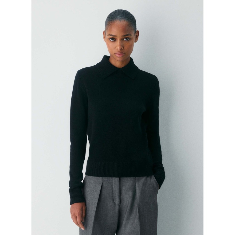 Babaton Fatale Black Knit‎ Polo Sweater Long Sleeve Collared Top Size M NEW